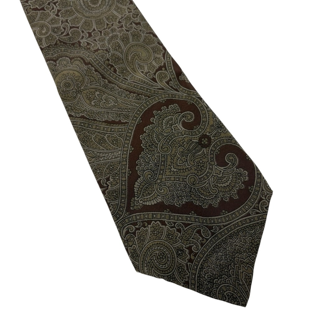 Vintage Halston Paisley Brown Taupe Italian Silk Necktie USA Made Designer